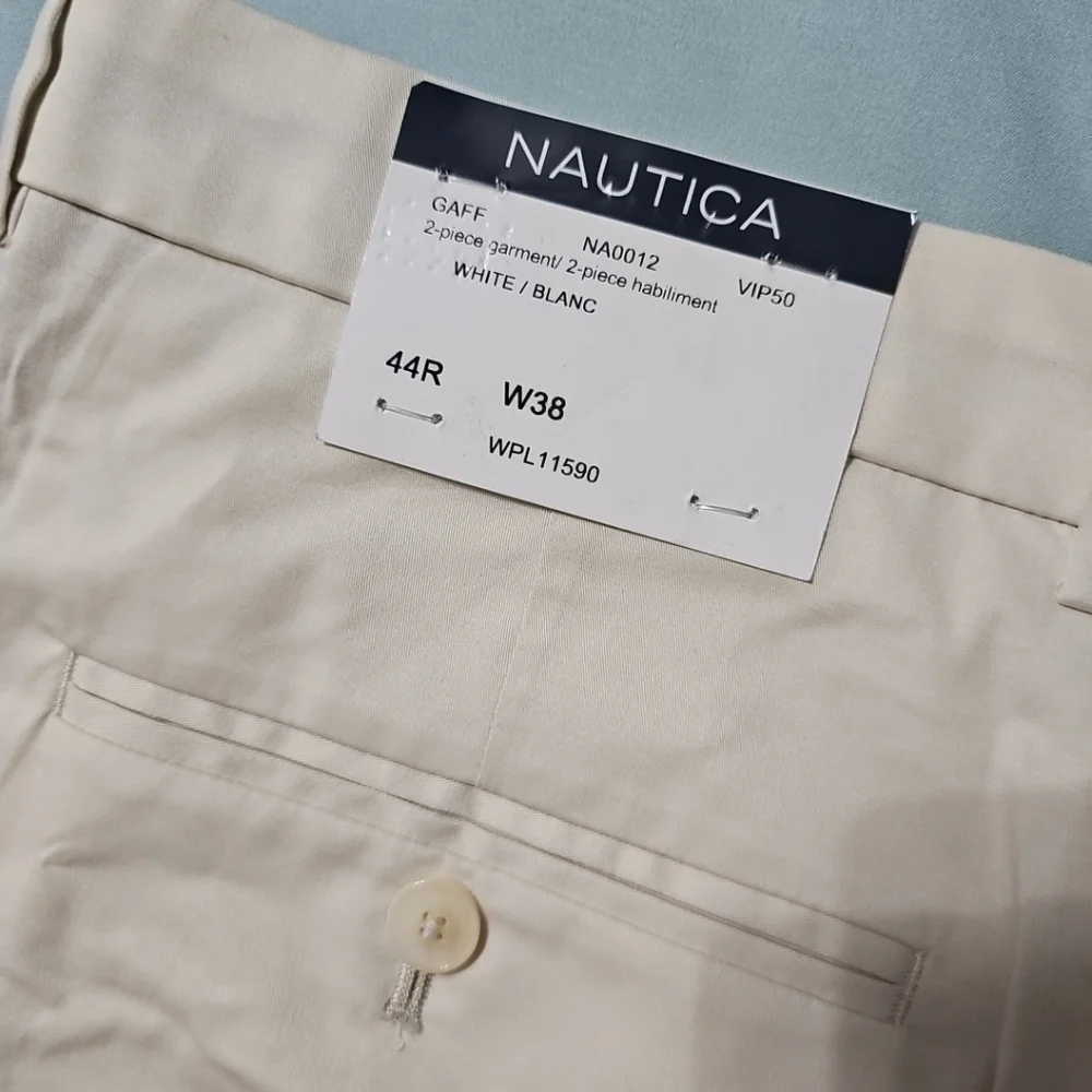 Nautica Men's Modern-Fit Active Stretch Cotton Suit Pants Beige Solid 38 NWT BB3